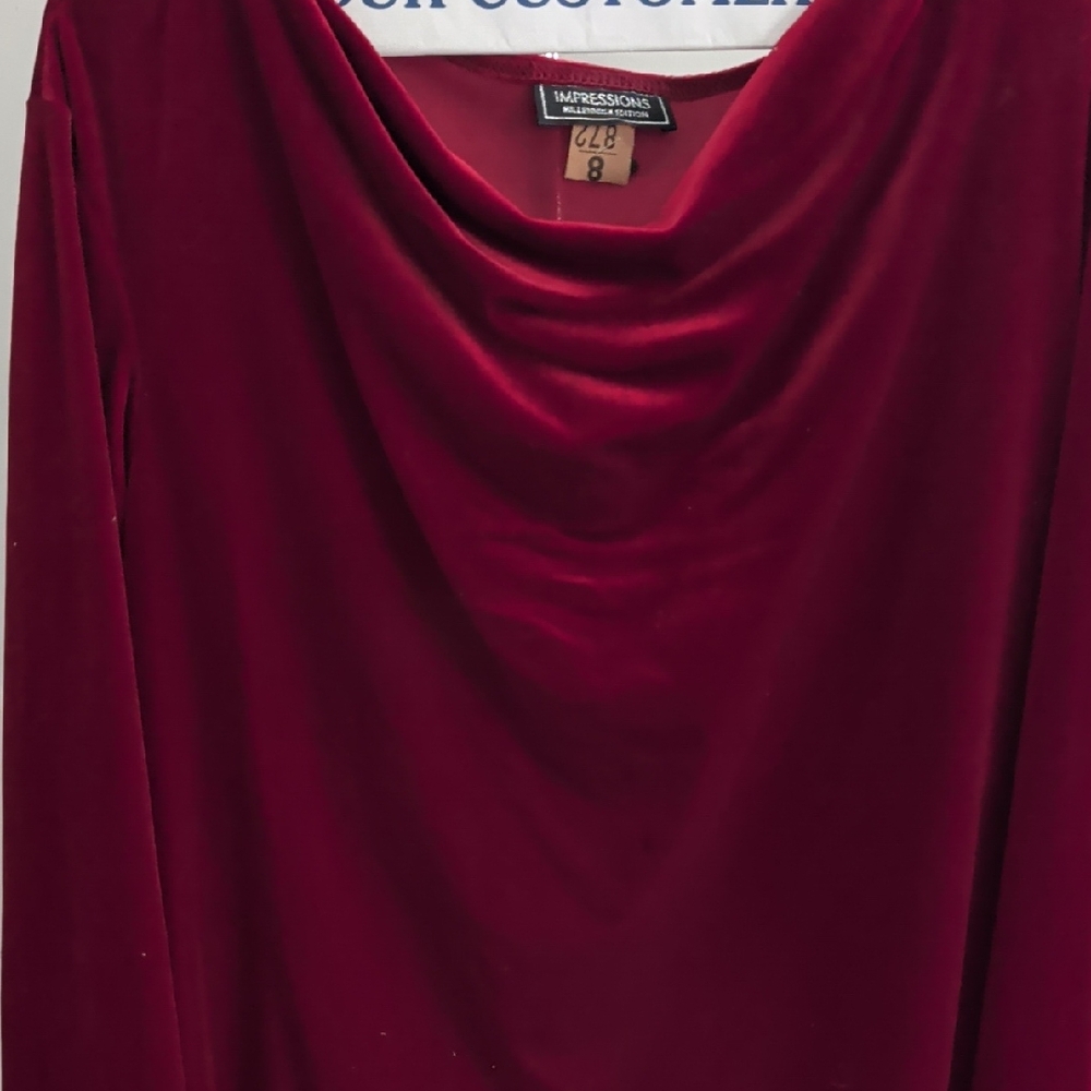 Impressions Velvet Cowl Neck Sweater in Deep Red